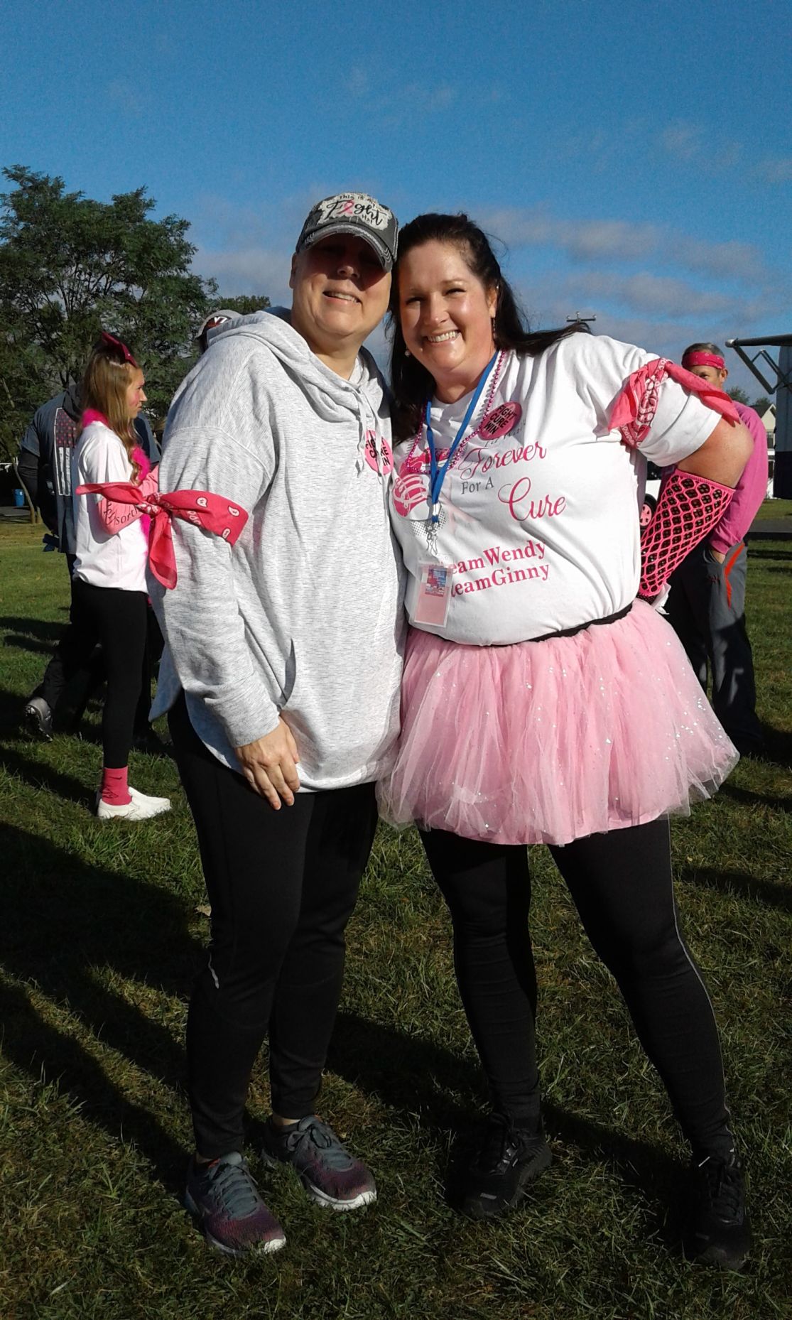 Wendy Keen, left, and friend Latisha Brooks Haymarket breast cancer walk